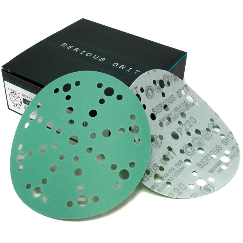 Serious Grit - 6-Inch 49-Hole 220 Grit Sanding Discs - Heavy-Duty Hook & Loop Film Discs - Sandpaper for Random Orbital Sanders - 50 Pack Box - Image 1